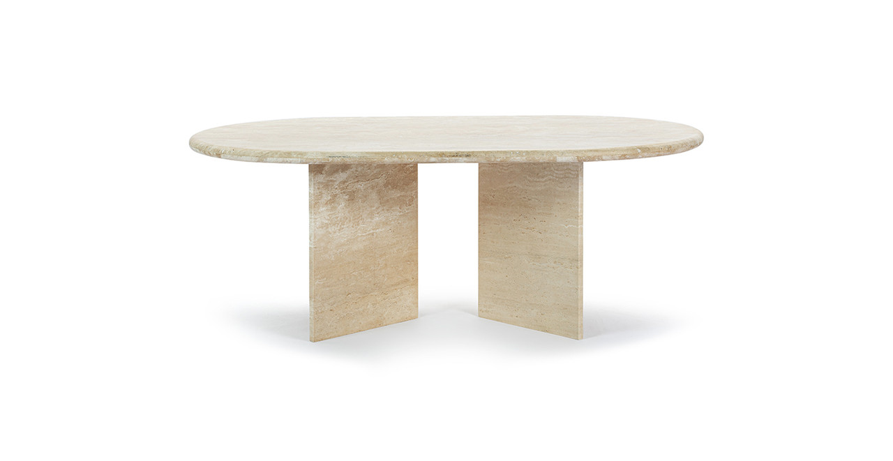 Italian Marble Verona Oval Coffee Table with Angled Base -  Marble Travertine Stone