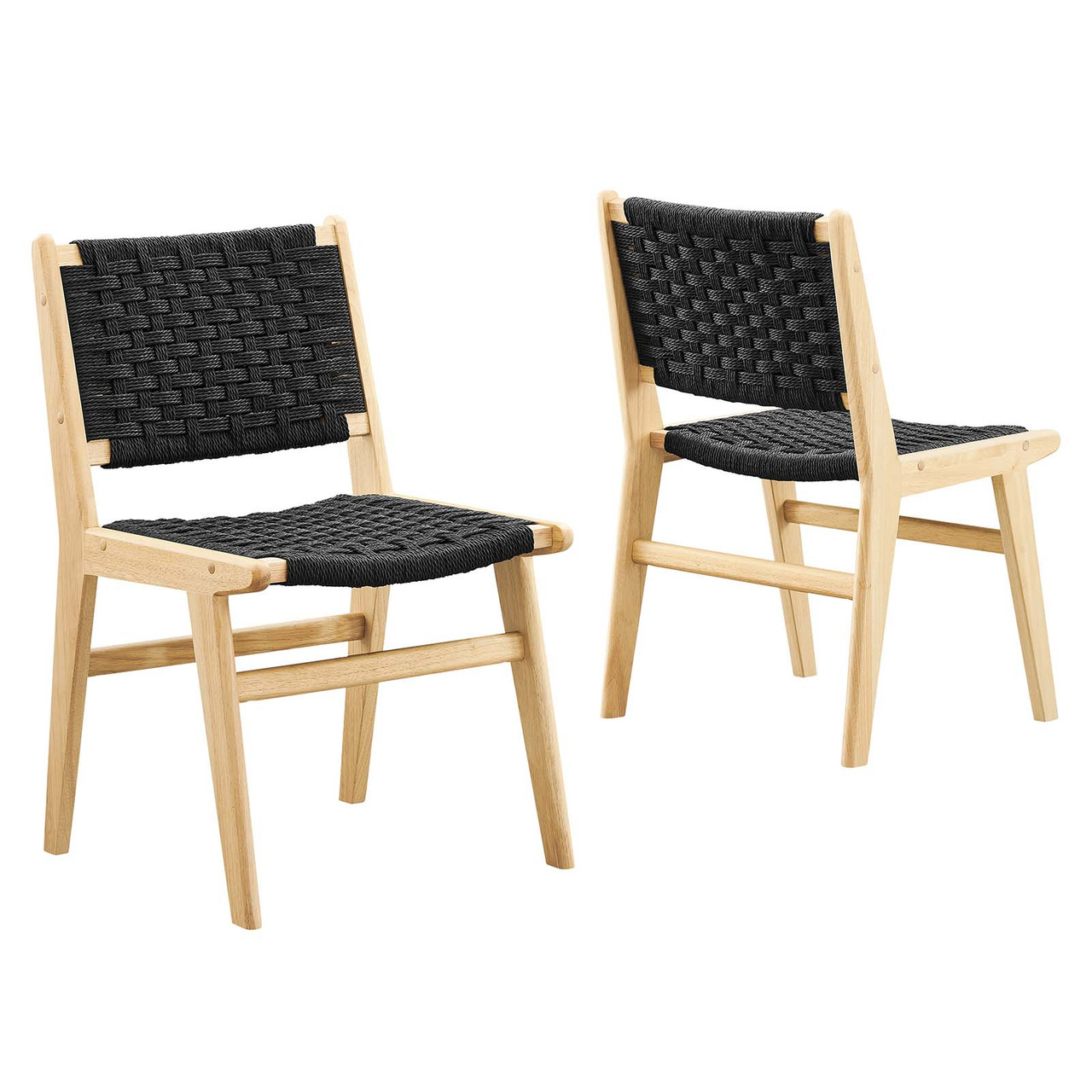 Saoirse Woven Rope Wood Dining Side Chair - Set of 2 -  Wood Natural Black