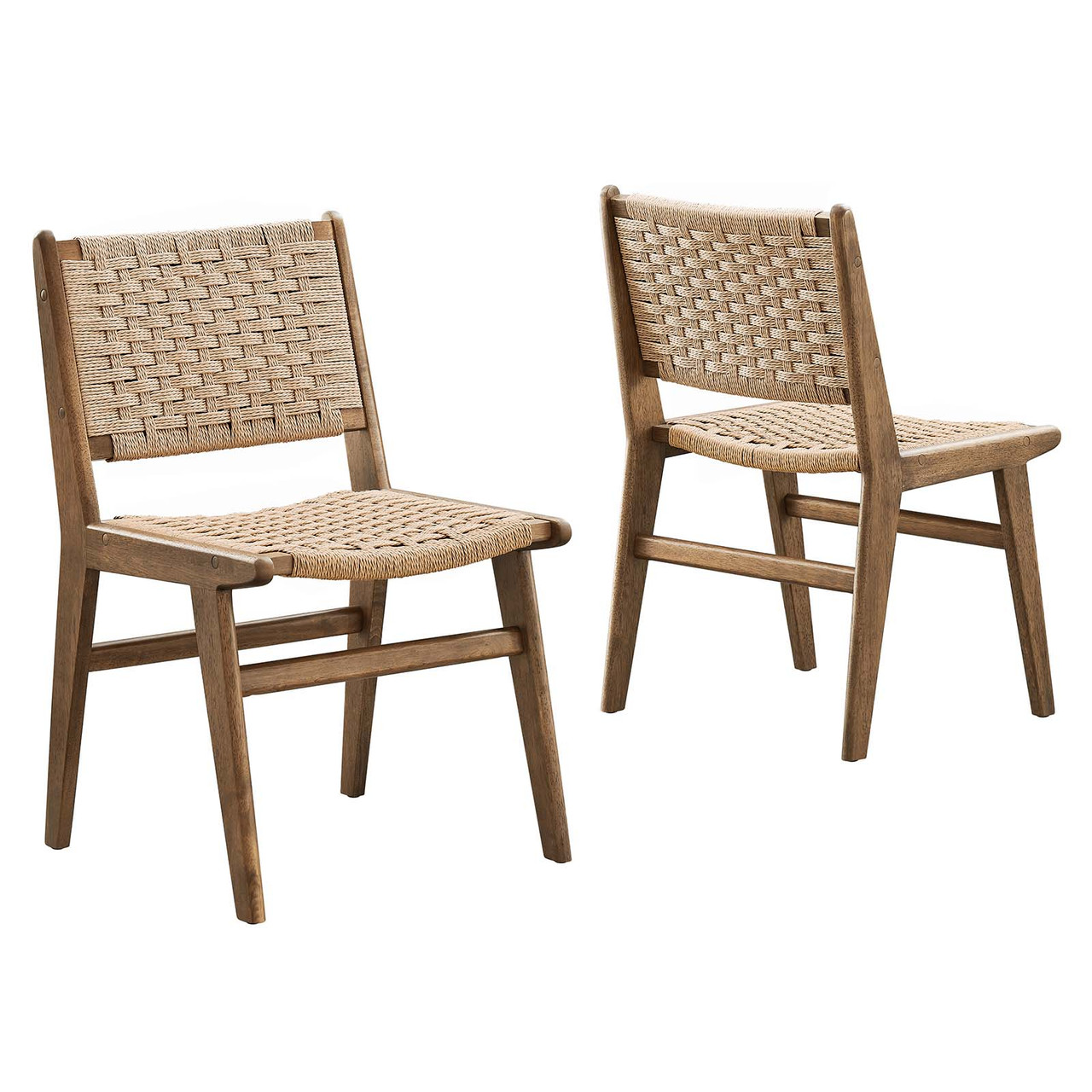 Saoirse Woven Rope Wood Dining Side Chair - Set of 2 -  Wood Walnut Natural