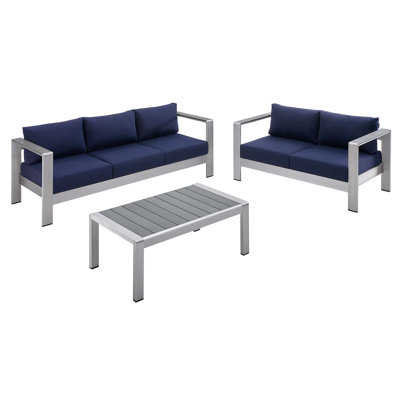Shore Sunbrella Fabric Outdoor Patio Aluminum 3 Piece Set -  Fabric Navy