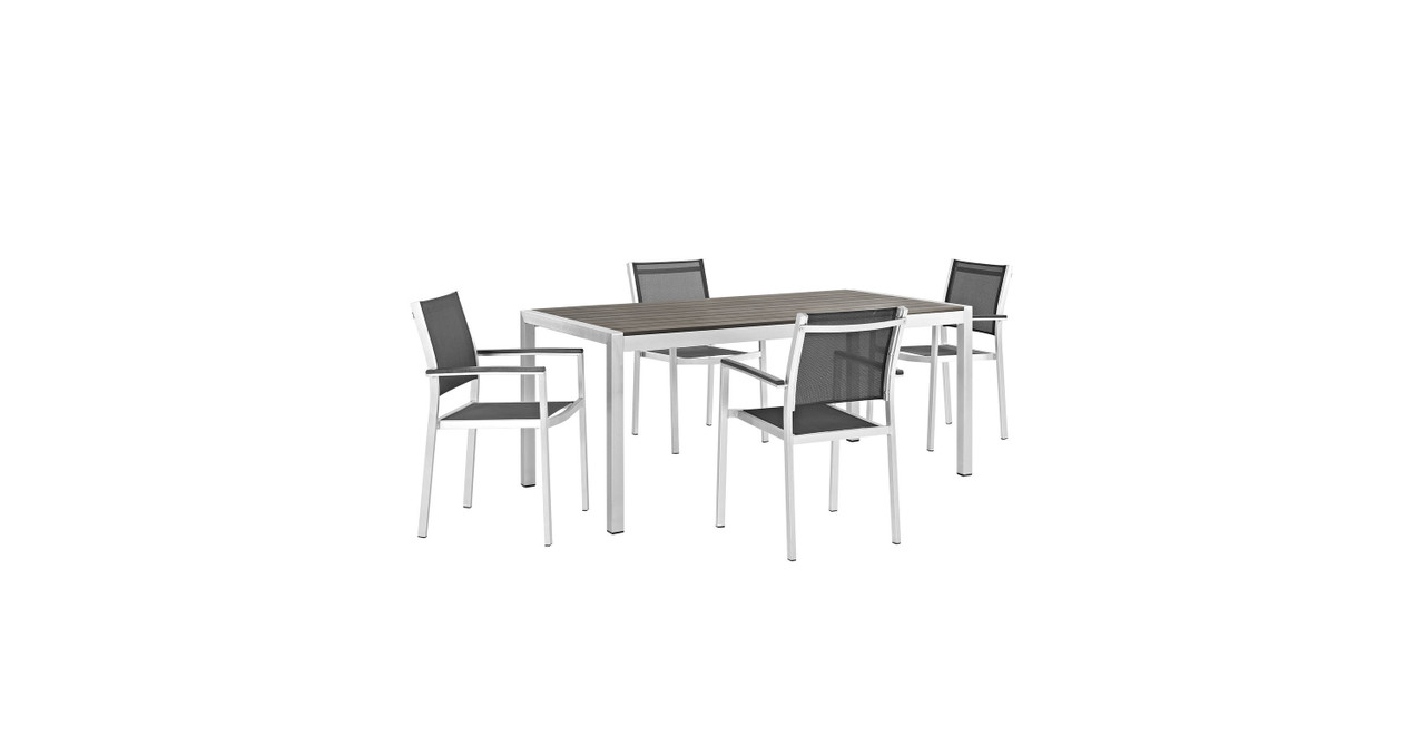Shore 5 Piece Outdoor Patio Aluminum Dining Set -  Aluminum Silver Black
