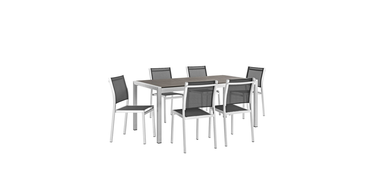 Shore 7-Piece Outdoor Patio Aluminum Dining Set A -  Aluminum Silver Black