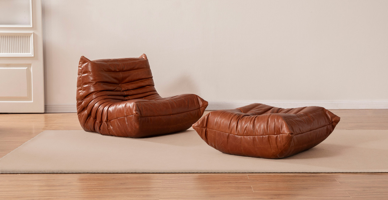 MCM Michel Ducaroy Modular Leather Lounge Chair & Ottoman | Configuration A - Leather Antique Granite