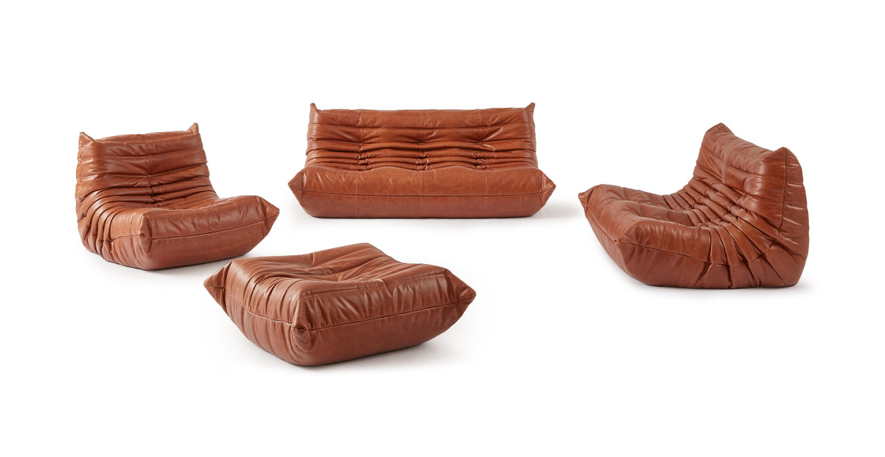 Michel Ducaroy Modular Leather Sofa Set | Configuration D -  Leather Antique Brown