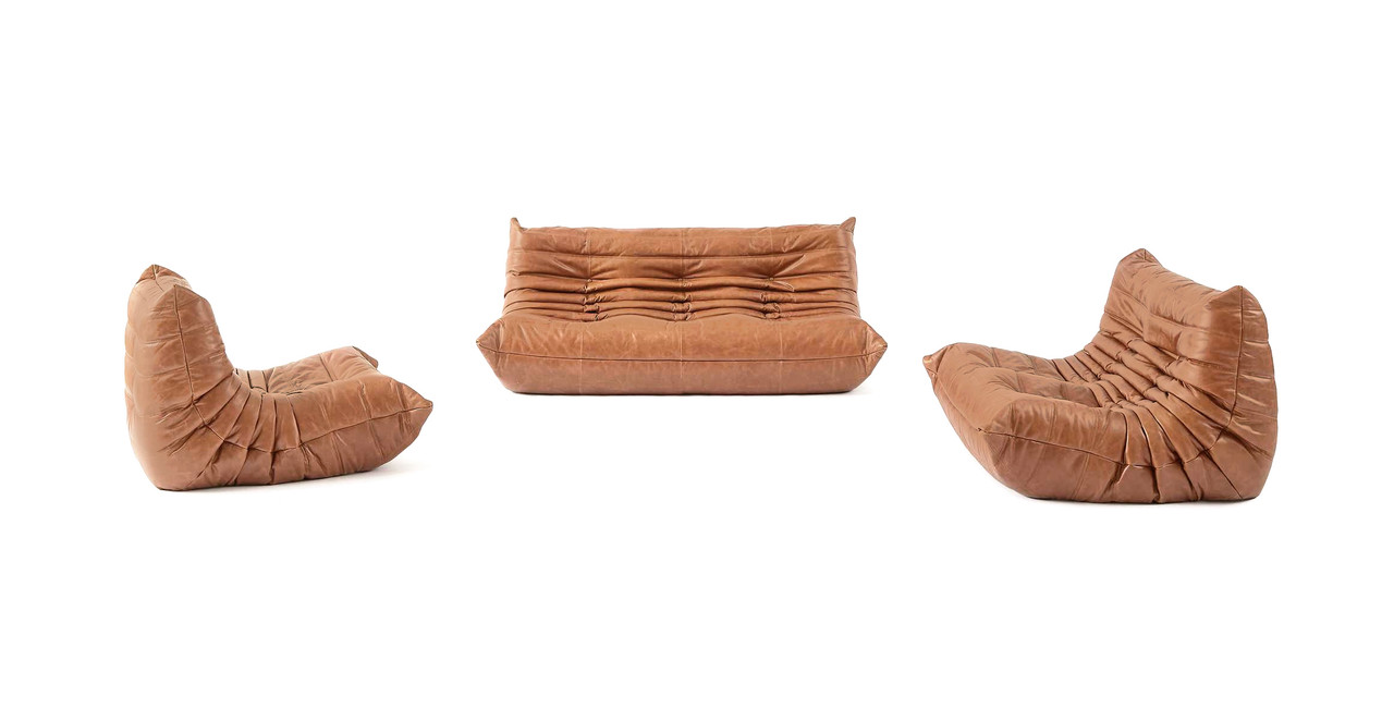 Michel Ducaroy Reproduction Modular Leather Sofa Set | Configuration C -  Leather Antique Light Brown
