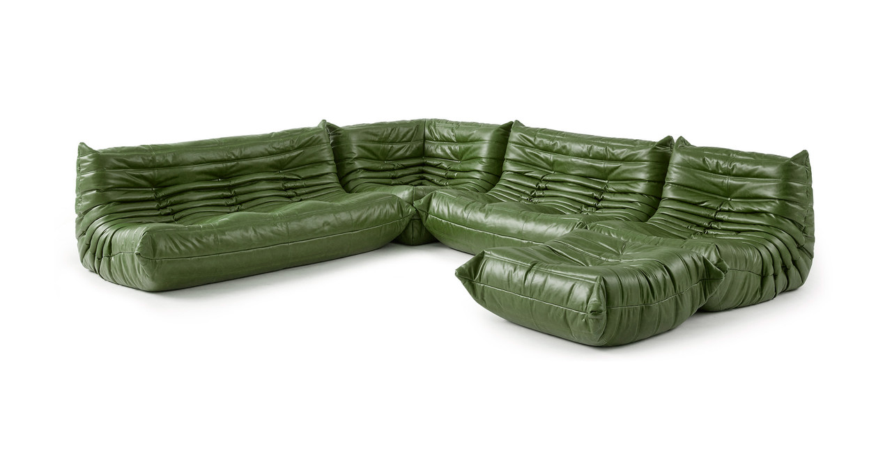 Michel Ducaroy Modular Leather Sofa Set | Configuration E -  Leather Antique Green