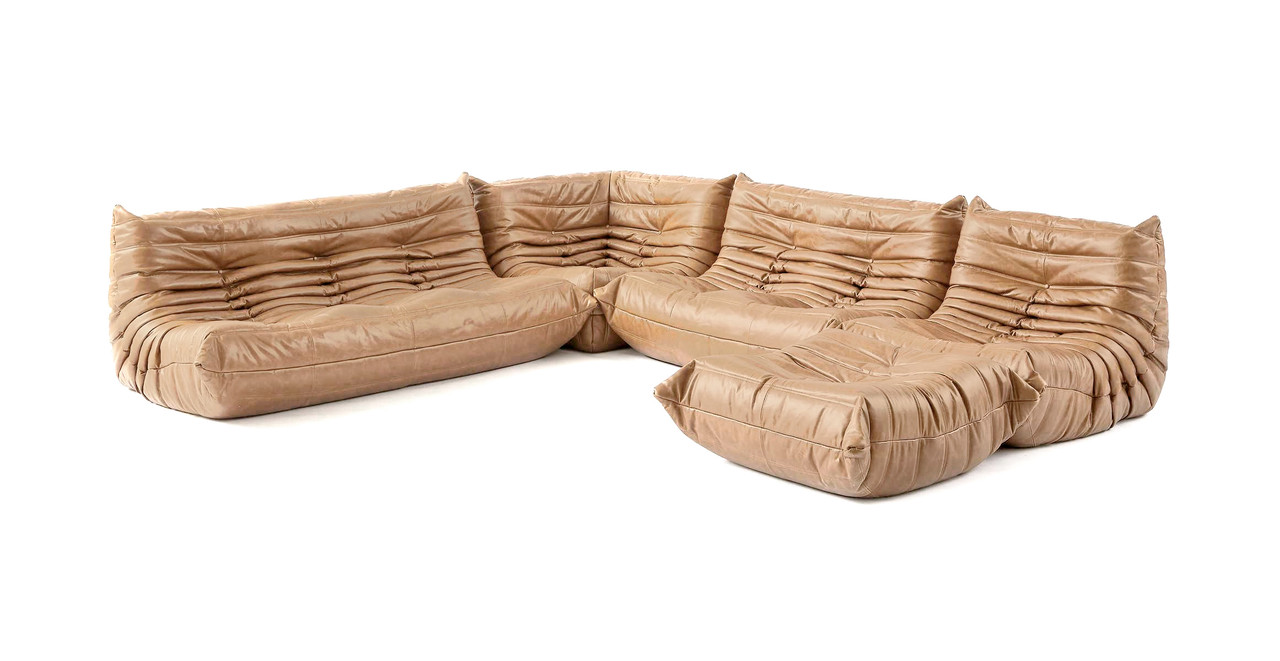 Michel Ducaroy Modular Leather Sofa Set | Configuration E -  Leather Antique Cashew