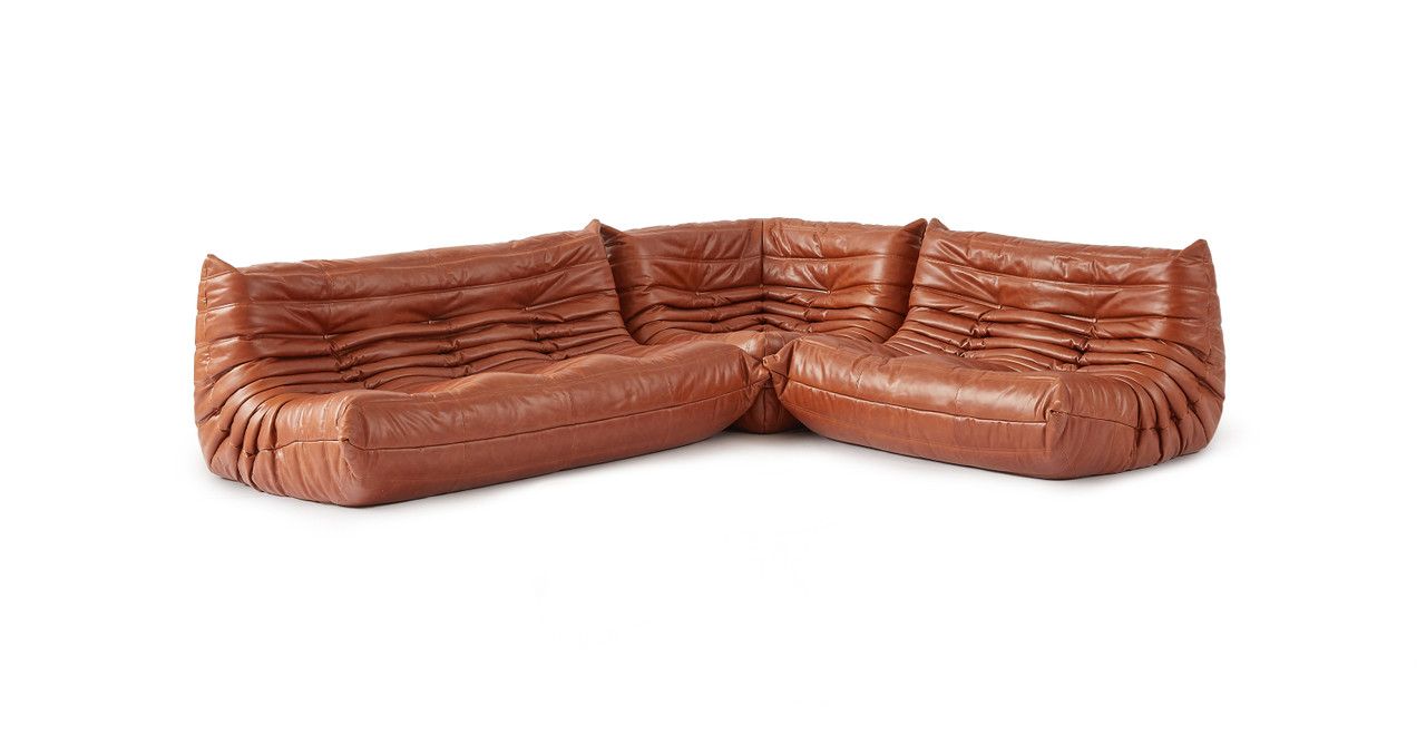 Michel Ducaroy Modular Leather Sectional Sofa Set | Configuration B -  Leather Antique Brown