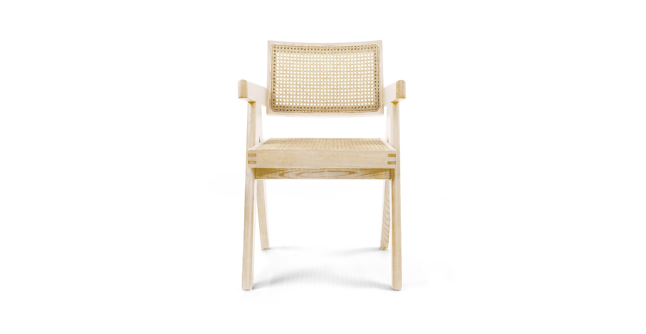 MCM Pierre Jeanneret Rattan Teak Armchair -  Wood Natural Ash