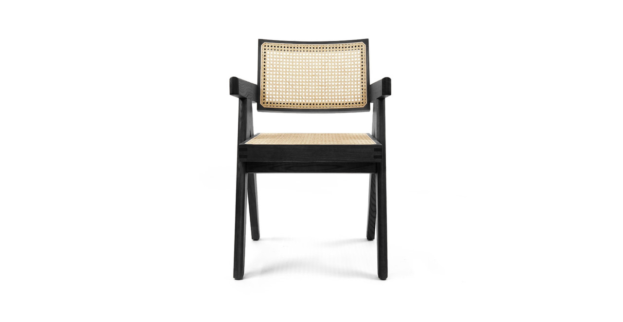 Pierre Jeanneret Rattan Teak Armchair -  Wood Black