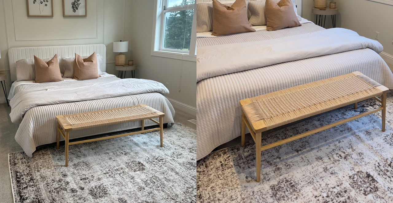 Organic Natural Japandi Wicker Bench - Wood Natural Ash