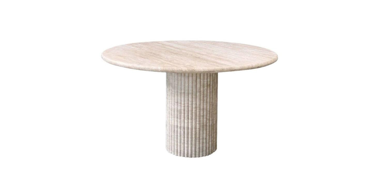 Colonna Fluted Round Travertine Dining Table -  Dark Grey Marble Marble