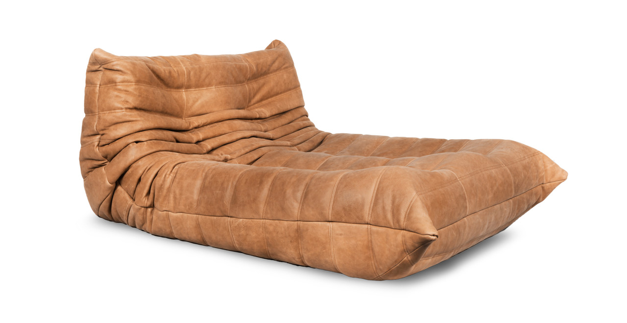 Modern Michel Ducaroy Chaise Lounge 2 Seater Leather - Leather Antique Light Brown