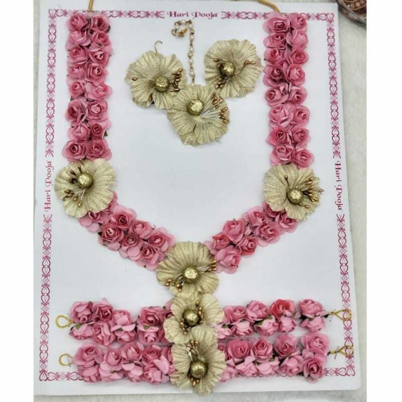 Pink and Yellow Floral Haldi Mehandi Wedding Bridal Necklace