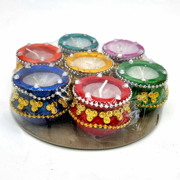 Piece of India Diwali Diyas Decorations, Clay Matki Diya lamp with wax 14 Pieces
