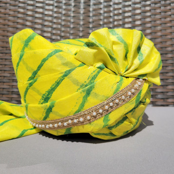  Yellow Lehriya - Ready to wear Safa, Paghri Turban for Rental 