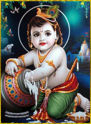 Bal Krishna Photo with Frame 10x8 Inches
