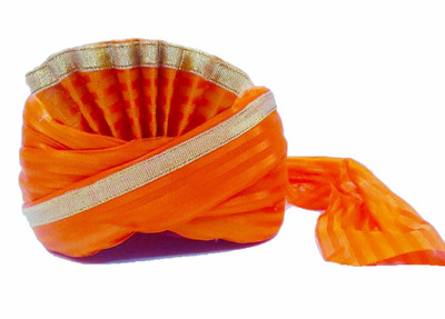 Rental - Ready to Wear Wedding Safa Turban, Paghri - Orange stripes