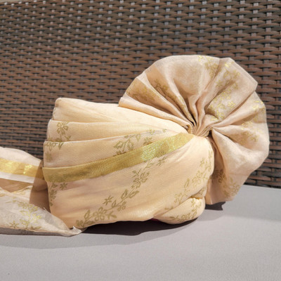 Ivory Floral - Ready to wear Safa, Paghri Turban for Rental   Ivory Floral - Ready to wear Safa, Paghri Turban for Rental