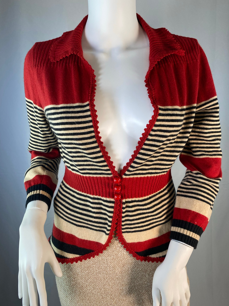 Moschino Cheap and Chic Red Striped Cardigan Sweater