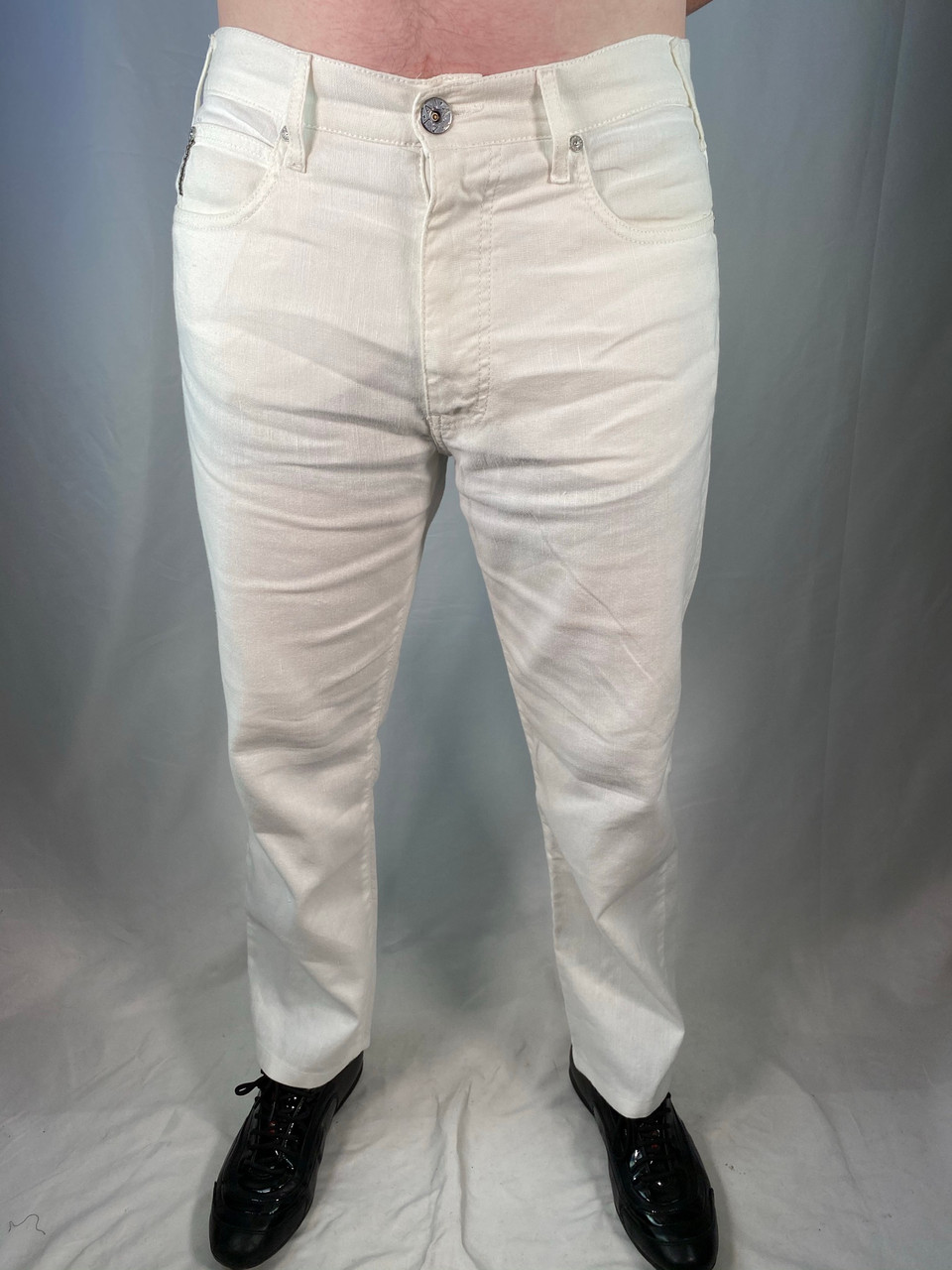 Armani Jeans Comfort Fit Cotton Linen White Bootcut Pants