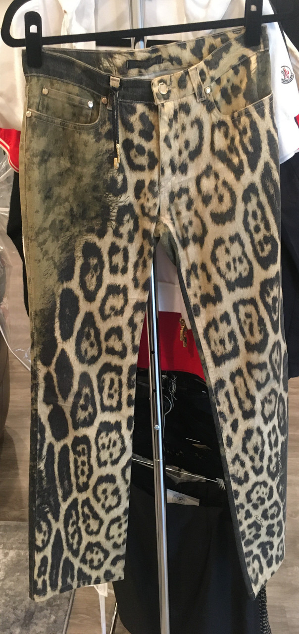Roberto Cavalli Leopard Print Jeans/Pants with Snake Emblem