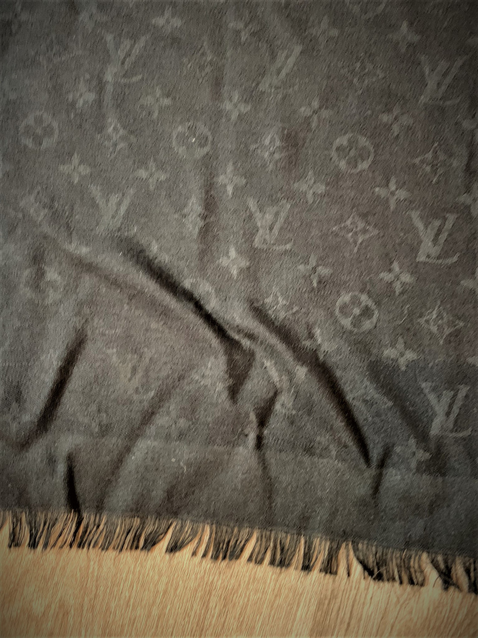 LOUIS VUITTON Wool Monogram Classic Scarf Black 338892