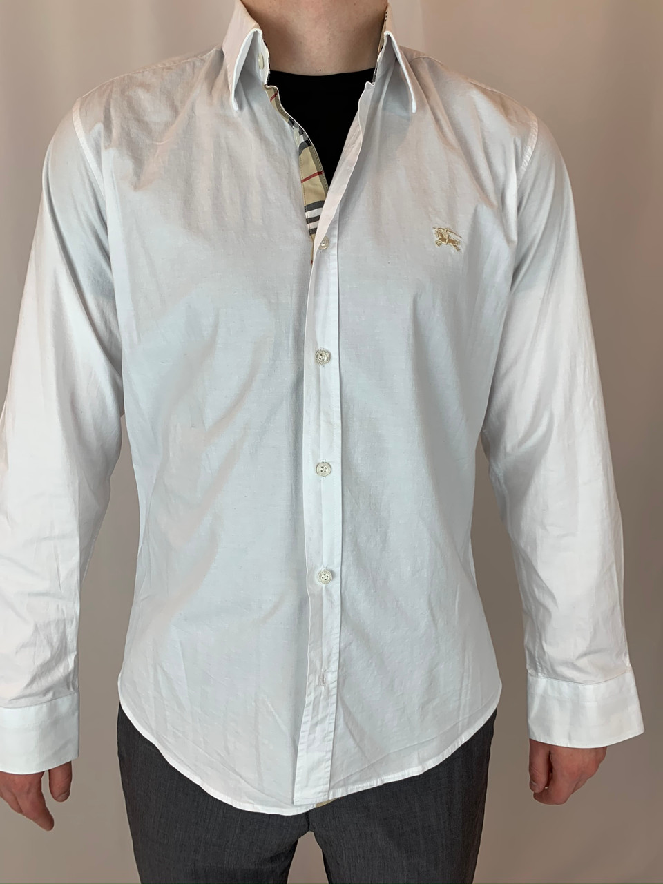 white burberry button up shirt