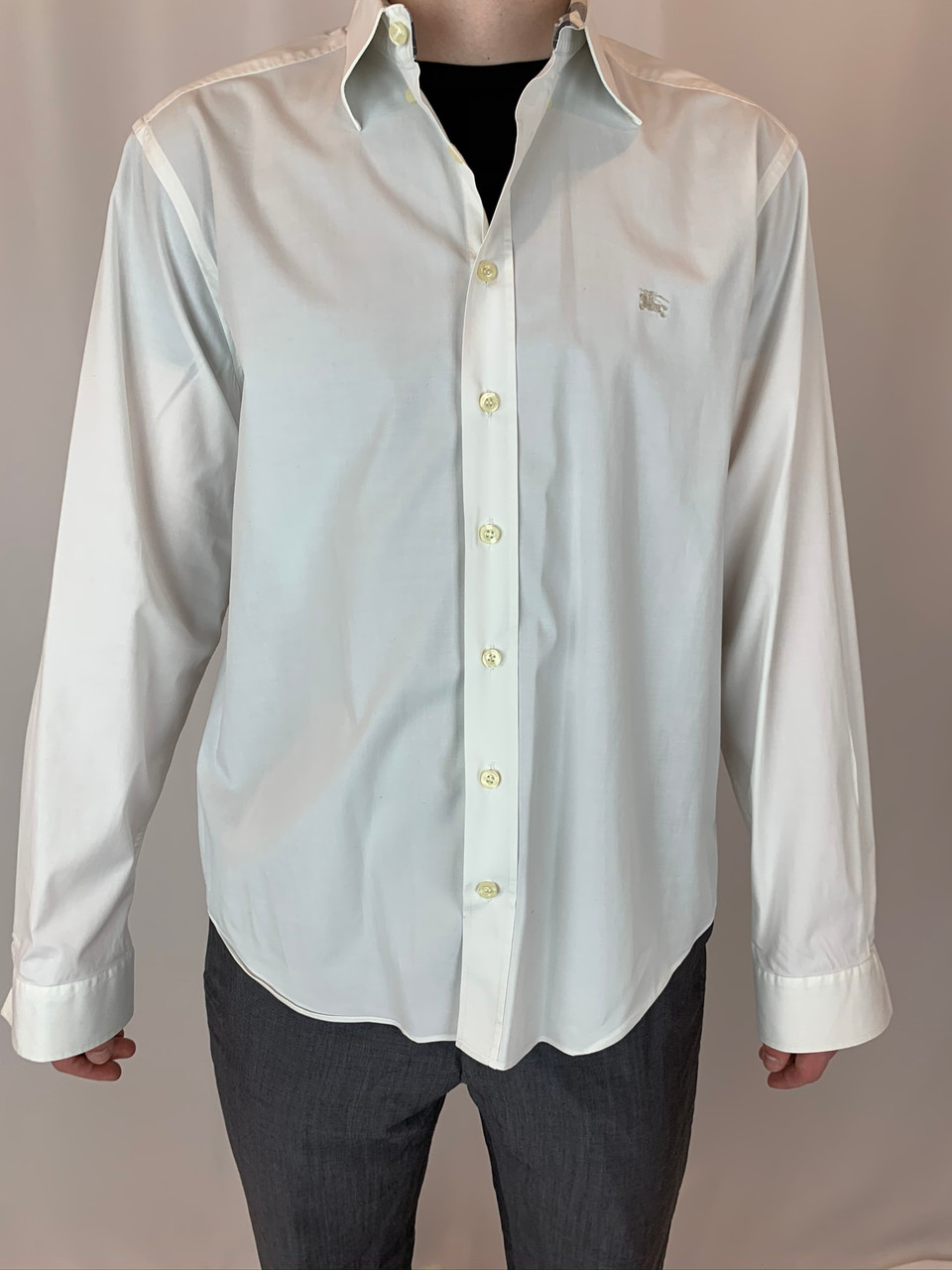Burberry Classic White Button Down Long Sleeve Shirt with Logo