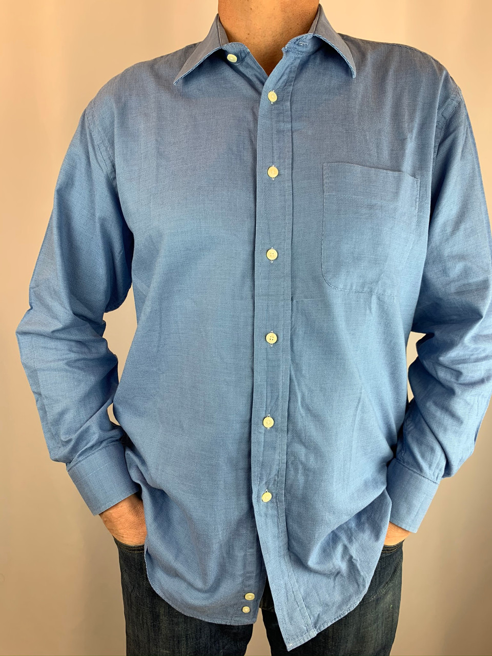 Yves Saint Laurent Pour Homme Blue Long Sleeve Button Up Shirt