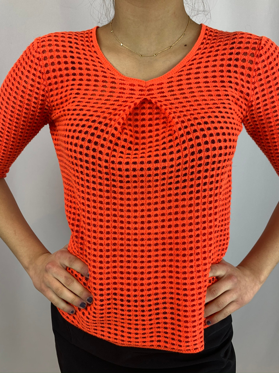 Louis Vuitton Bright Orange V Neck Sweater Top