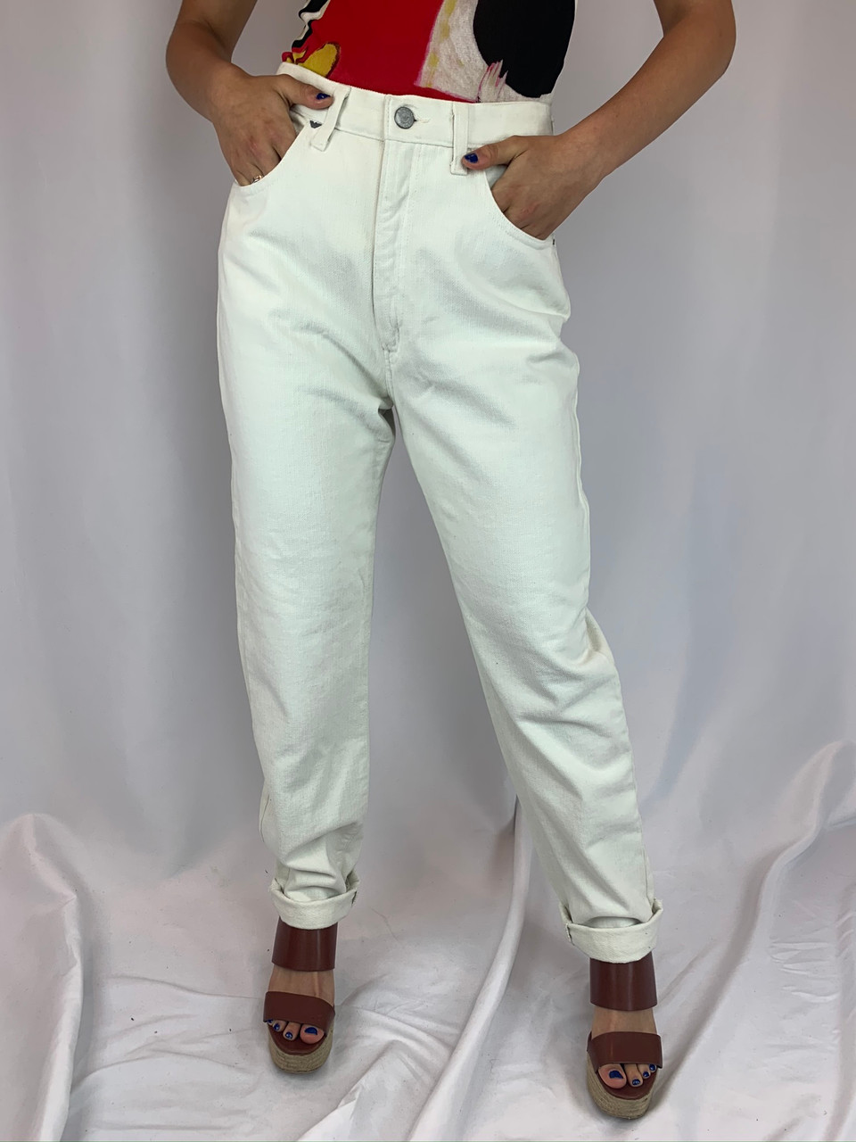 white armani pants