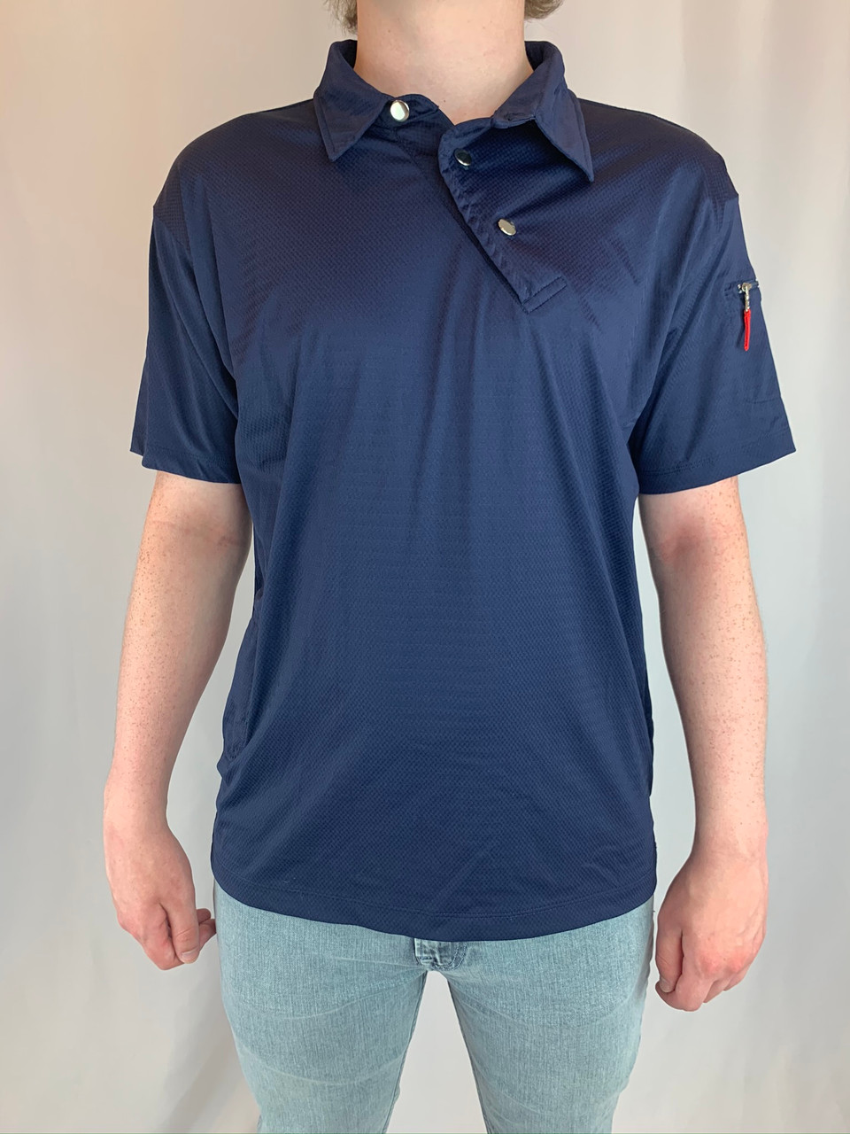 Prada Sideways Placket Navy Sports Polo Shirt