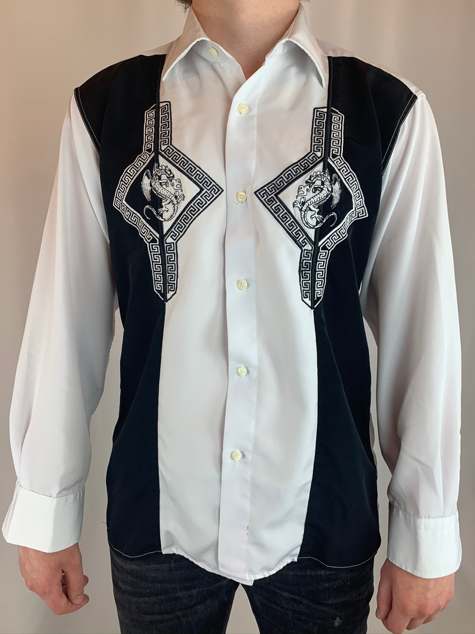 Versace Classic V2 Black & White Dragon Button Up Vintage