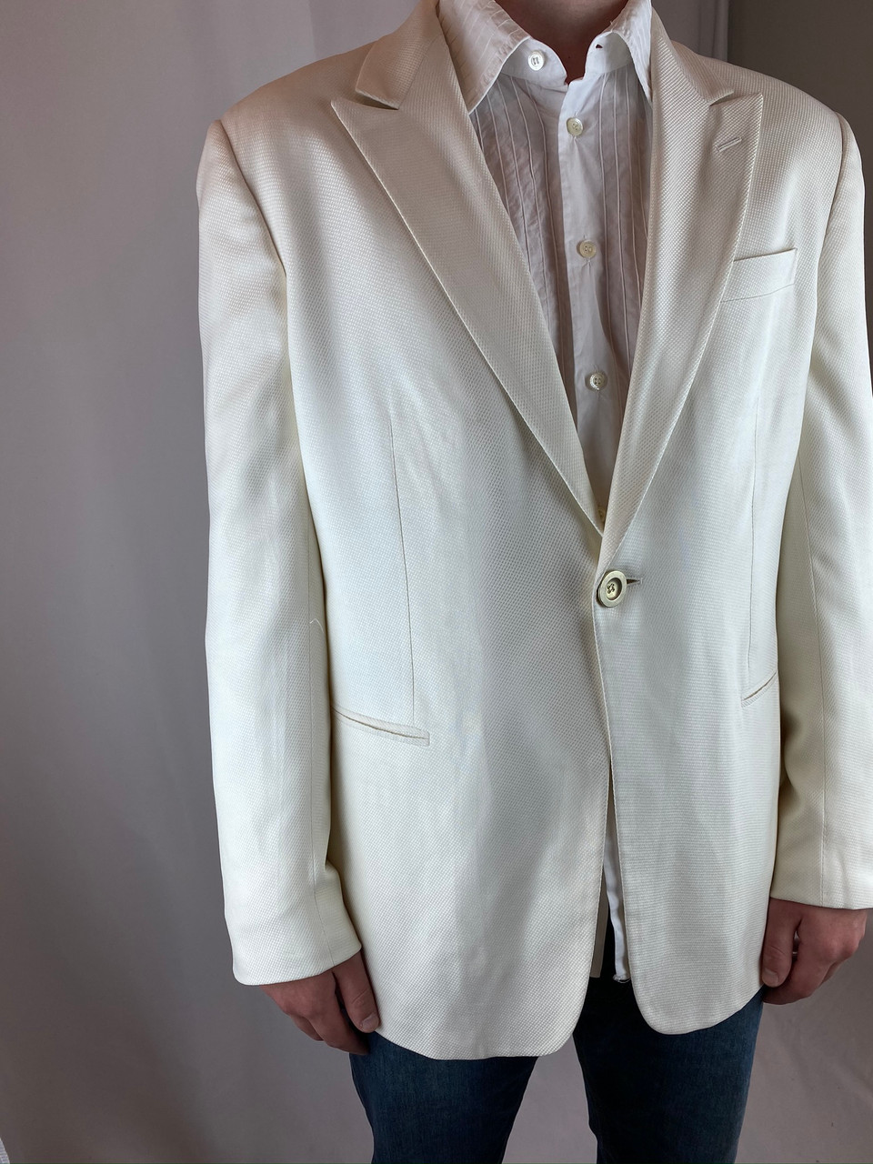 cream armani suit