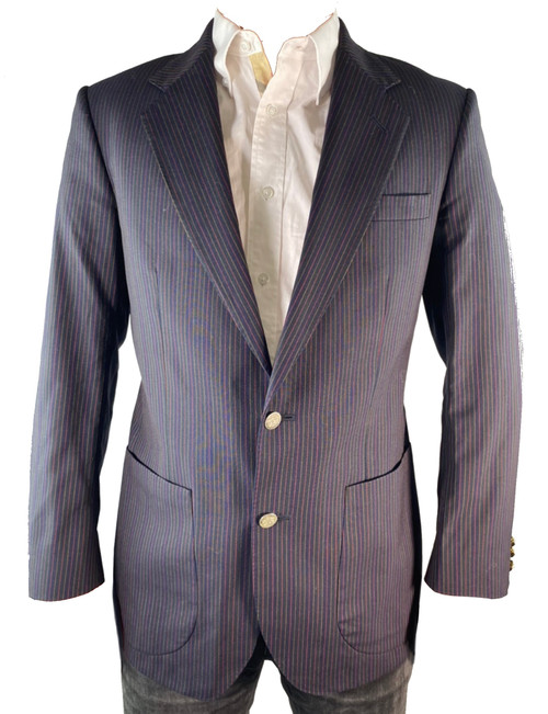 Burberry Navy Multicolor Pinstripe Gold Buttoned Wool Blazer