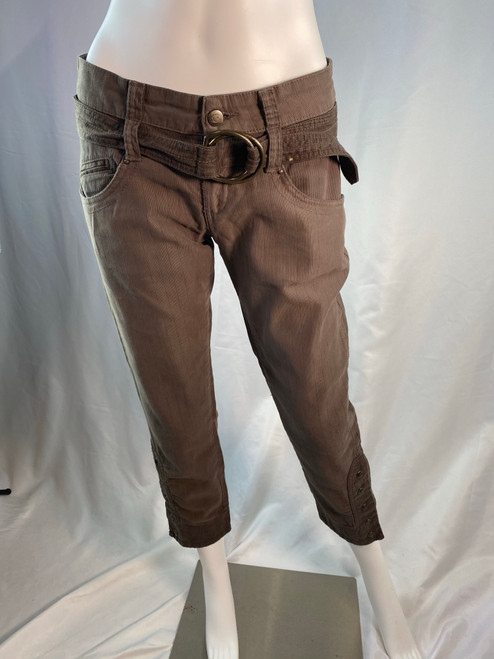 Just Cavalli Brown Button Crop Plaid Belt/Pockets Pants