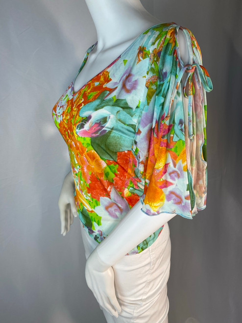 Versace Jeans Couture Bright Colored Floral Flutter Sleeve Top