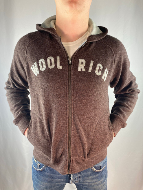 Woolrich Brown & Light Blue Soft Zip Up Hoodie Sweater