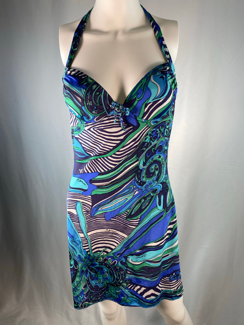 Blumarine Beachwear Patterned Halter Bathing Suit Dress/Cover