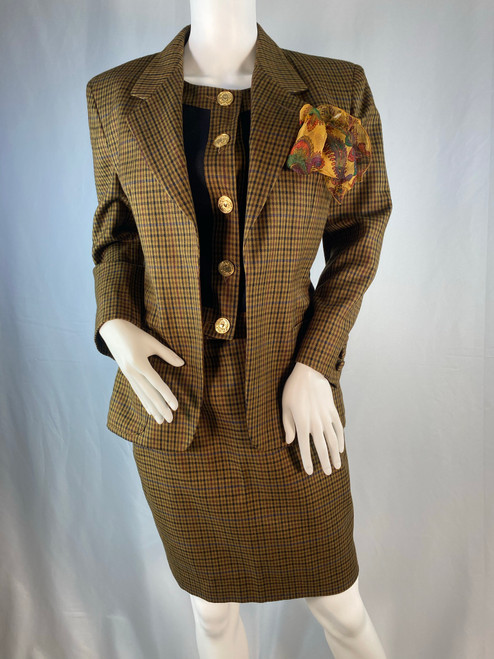 Moschino Cheap & Chic Mustard Brown Plaid Wool Skirt Suit NWOT