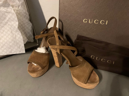 Gucci Suede & Cork Platform Sandals