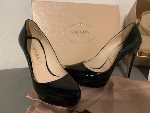 Prada Black Patent Leather Stiletto Pump Heels