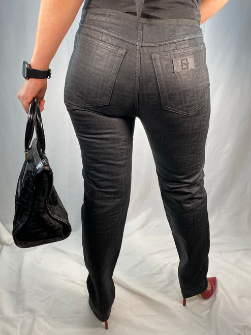 Fendi Coated Black Zucca FF Print Jeans Pants