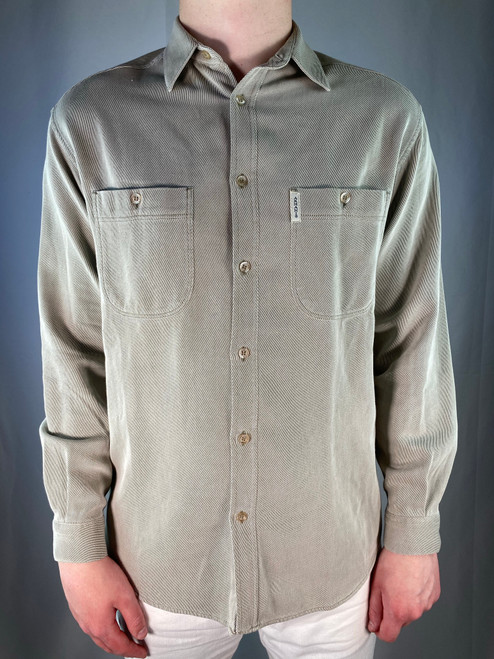 Armani Junior Tan Gray Sand Color Smooth Cotton Button Up Shirt