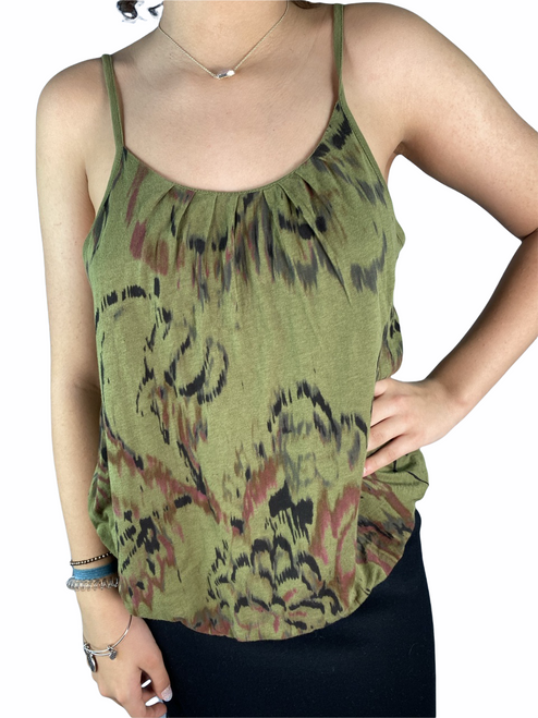 Dries Van Noten Olive Green Bubble Hem Tank Top