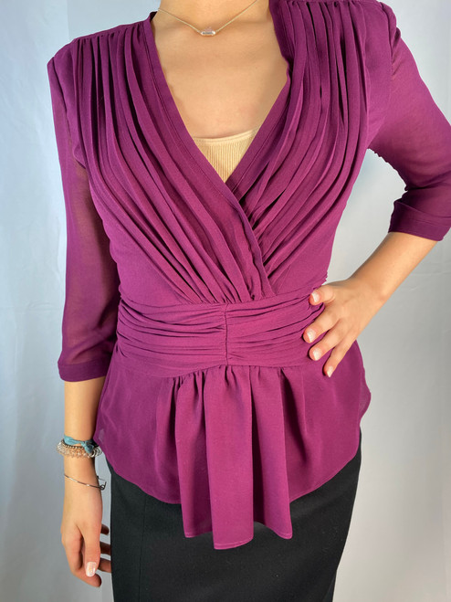 Burberry London Purple Pleated Detail Chiffon Zipper Back Blouse