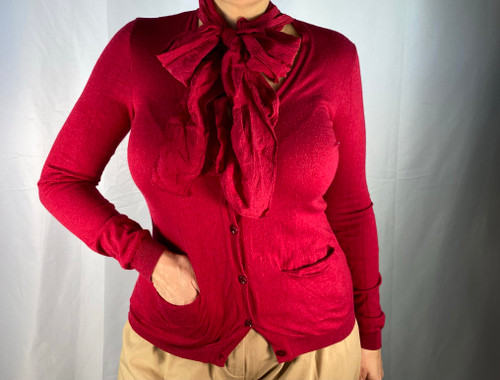 Moschino Cheap & Chic Raspberry Colored Cardigan with Built in Neck Scarf