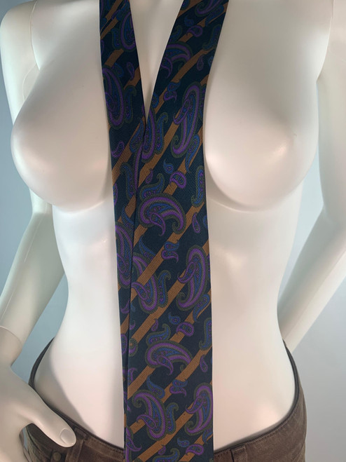 YSL Paisley & Striped Silk Tie