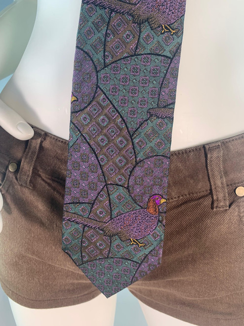 YSL Peacock Print Silk Tie